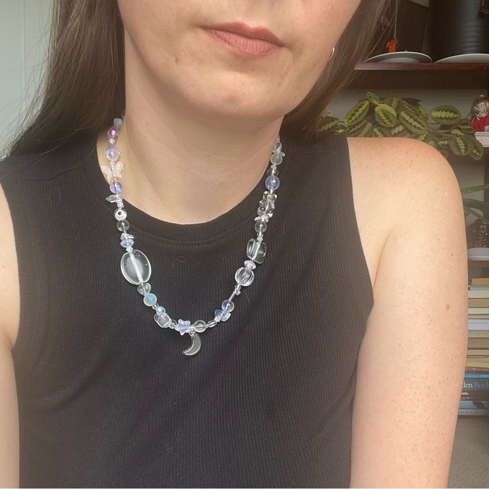 Crystal Vision Clear Beaded Rainbow Necklace Opal Butterflies Flowers Moon